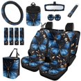 thumbnail image 1 of Yuyamidu Blue Butterfly Car Seat Covers Set of 15 Stylish Steering Wheel Cover Seatbelt Cushion Pad Trash Bin Car Vent Organizer Pouch Rearview Mirror Cover Cup Holder Wristlet Keychain, 1 of 7