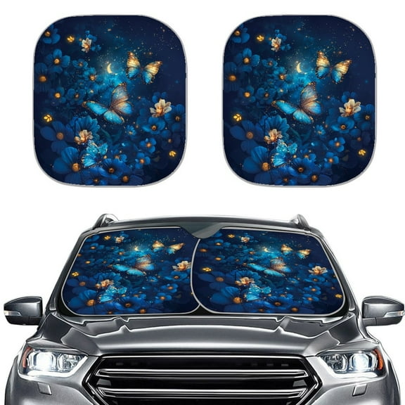 Yuyamidu Blue Butterfly Car Sunshade for SUV Truck Van Blue Flower Windshield Shades for Car SUV Truck Accessories 2 Pack Car Window Shade Foldable UV Ray Sun Visor