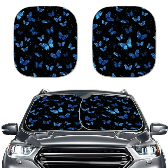 Yuyamidu Blue Butterfly Car Windshield Sun Shade for Women Sun Visor for Car Windshield Fashion Car Window Shades Accessories 2 PCS Front Window Shade for Sedan Truck SUV