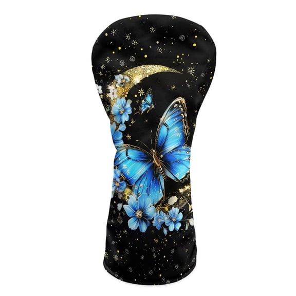 Yuyamidu Blue Butterfly Flowers Golf Headcovers, Moon Golf Head Covers for Hybrid Fairway Driver PU Leather Golf Head Protective Cover