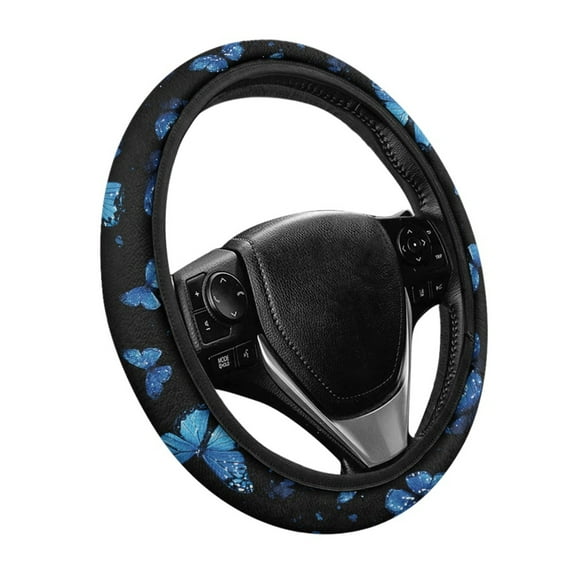 Yuyamidu Blue Butterfly Steering Wheel Cover for Women Winter Auto Steering Wheel Accessories Most Cars Sedans Fashion Car Interior Decoration for Steering Wheel