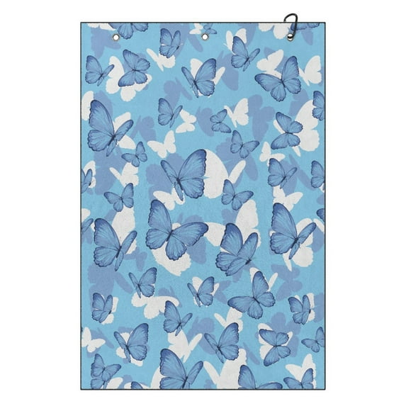 Yuyamidu Blue Butterfly Workout Golf Towel Golf Ball Cleaning Towels Absorbent Coral Velvet Towel Golf Accessories