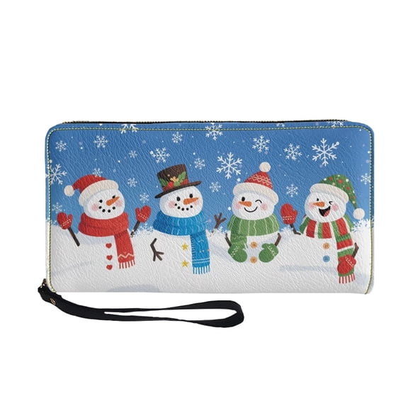 Yuyamidu Blue Christmas Wallets for Women Snowman PU Leather Cell Phone Credit Card Holder Zipper Clutch Purse with Wristlet for Lady