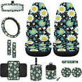 thumbnail image 1 of Yuyamidu Blue Daisy Front Car Seat Covers Set with Armrest Pad Butterfly Steering Wheel Cover Seat Belt Strap Cover Trash Bag Mount Phone Holder Rearview Mirror Cover Cup Holders Key Chain, 12 PCS, 1 of 7