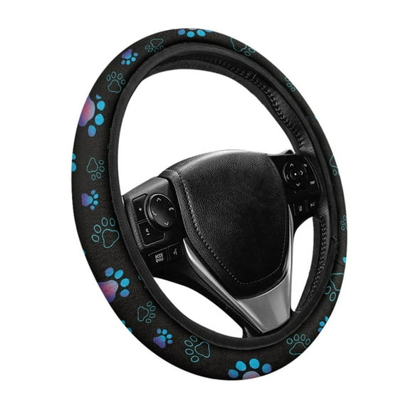 Yuyamidu Blue Dog Paw Auto Steering Wheel Cover Easy to Install Steering Wheel Wrap Anti-Slip Vehicle Interior Accessories for Car Sedan Flannel Steering Wheel Protector