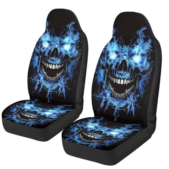 Yuyamidu Blue Flame Skull Car Front Seat Covers Soft Car Seat Cover Easy Installation Breathable Front Seat Cover Protection Interior Accessories Universal for Auto Truck Van SUV 2 Pcs