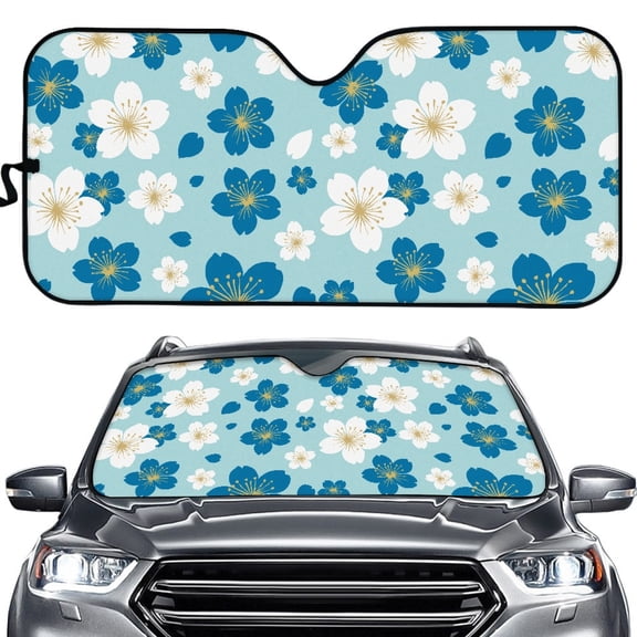 Yuyamidu Blue Flower Sun Shade for Car Windshield Cute Car Shade Front Windshield for SUV Truck Sedan Automotive Accessories Universal Car Sun Visor Keep Vehicle Cool
