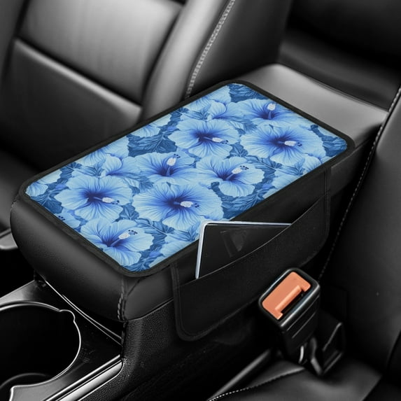 Yuyamidu Blue Hibiscus Auto Center Console Arm Rest Pad Flower Car Armrest Covers Protector Accessories Non-Slip Center Console Cushion Pad for SUV Sedan Truck
