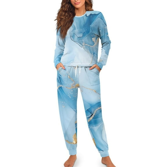 Yuyamidu Blue Maple Print Nightwear for Women Breathable Clothing Pajama Pants Matching Set of 2 Casual Long Sleeve Sleepwear Size S Soft Sleep Sets for Jogger Yoga Walking