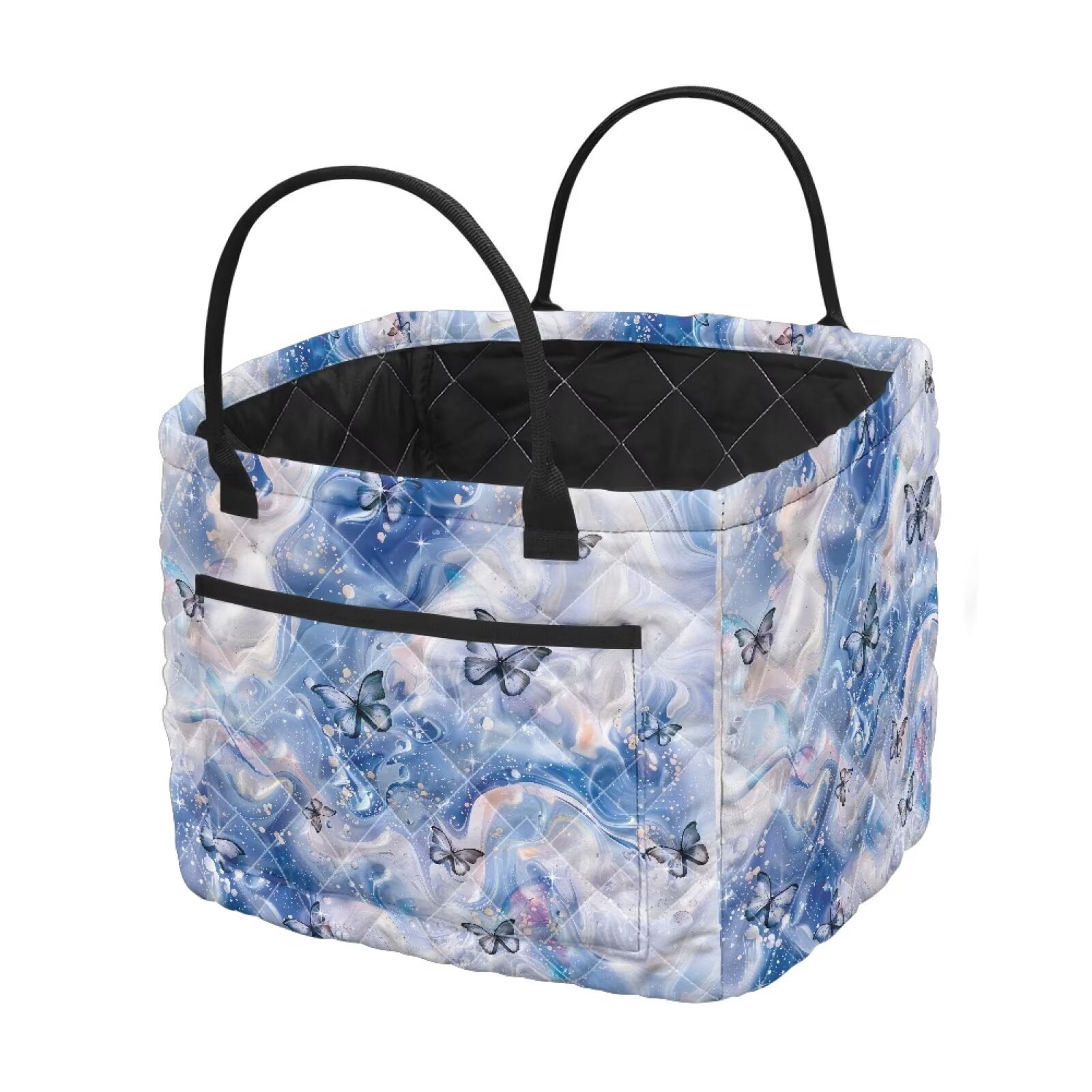 Yuyamidu Blue Marble Butterfly Quilted Laundry Basket with Easy Carry Handles Large Capacity Laundry Basket Nursery Organizer Bin for Home, Picnic, Shopping, Travel