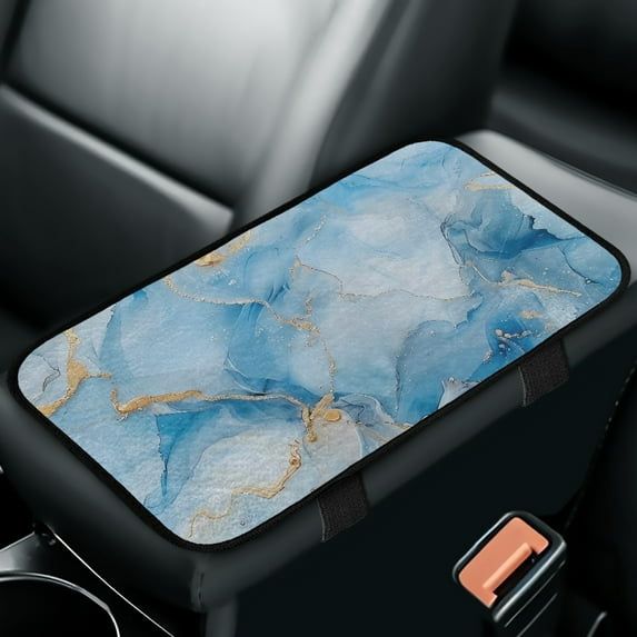 Yuyamidu Blue Marble Print Car Armrest Cover Cushion Pad Accessories Flannel Auto Center Console Cover Fluffy Car Center Console Armrest Cover Fit for Most Vehicles