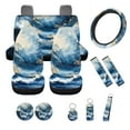 thumbnail image 1 of Yuyamidu Blue Marble Print Car Seat Covers Full Set of 12 Universal Front Back Seat Cover and Steering Wheel Cover Seatbelt Strap Pad Cup Holders Keychain, 1 of 6