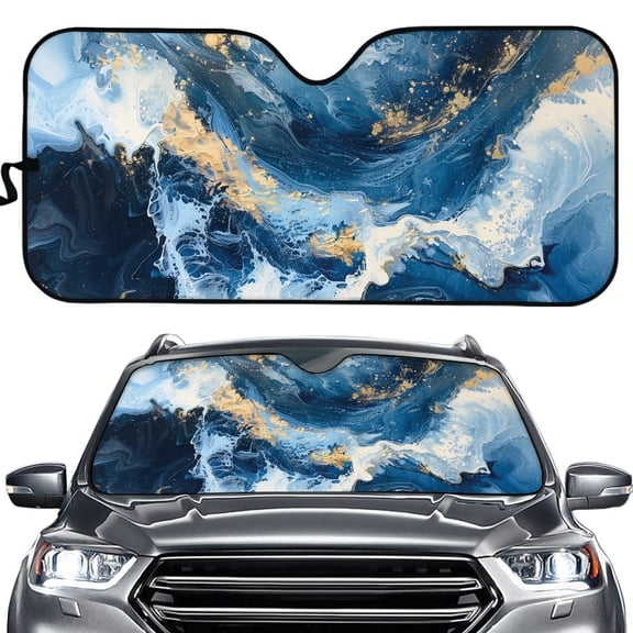 Yuyamidu Blue Marble Print Car Sunshade for Windshield Fashion Sun Shade for Car Windshield Lightweight Car Window Shade Automobile Interior Accessories, Universal Fit