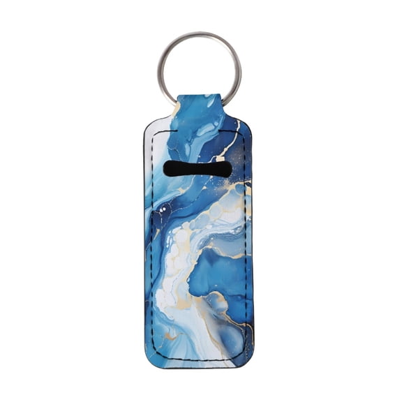 Yuyamidu Blue Marble Print Chapstick Holder Keychain Elastic Lipstick Protective Case Neoprene Lip Balm Gloss Lipstick Holder Cover for Women Makeup Travel Accessories