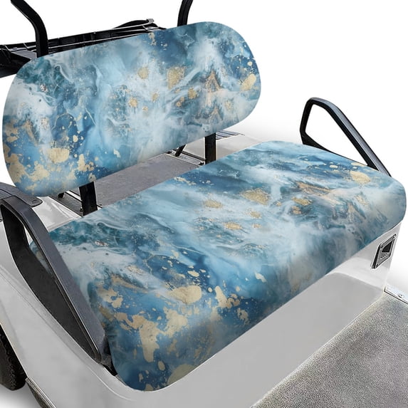 Yuyamidu Blue Marble Print Golf Cart Seat Covers Fashion Golf Cart Bench Seat Cover Breathable Backrest Cover for Club Cars and More 2-Seats Cart, Set of 2