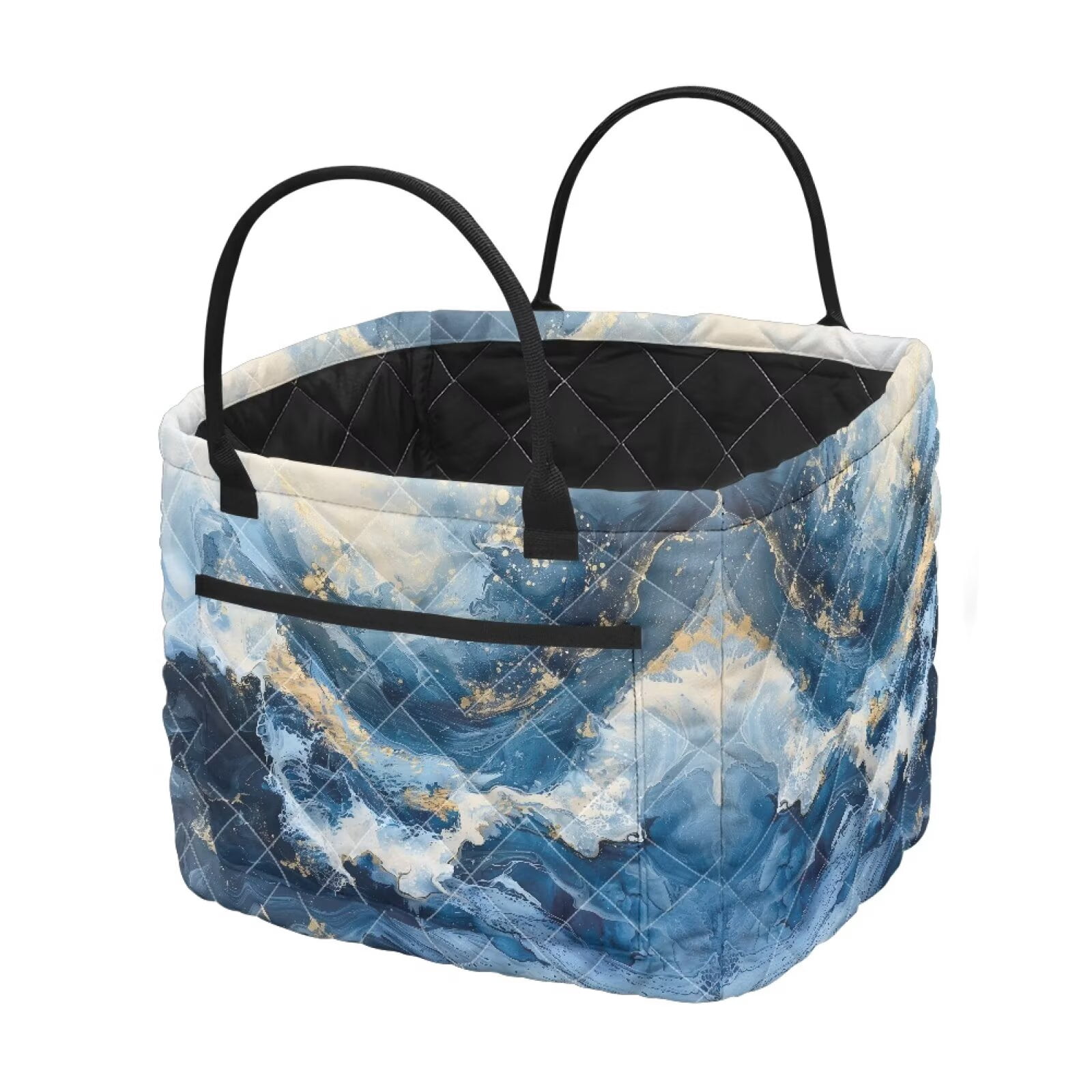 Yuyamidu Blue Marble Print Quilted Laundry Basket for Bedroom with Easy Carry Handles Collapsible Laundry Hamper Storage Basket Fabric Car Storage Basket for Women Gift