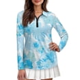 thumbnail image 1 of Yuyamidu Blue Palm Leaves Women's Long Sleeve Golf Tennis Shirts Soft Zip Up Shirt Athletic Tropical Golf Tops Casual Daily Wear Clothing Size 2XL, 1 of 7