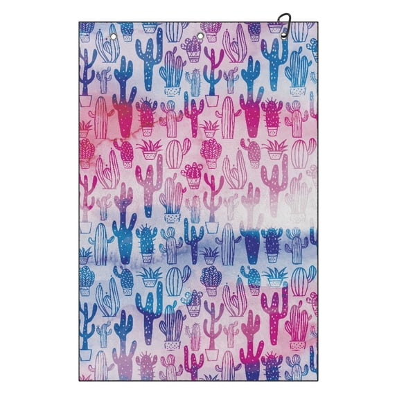 Yuyamidu Blue Pink Cactus Golf Towel Soft Cleaning Cloth Coral Velvet Large Towels Golf Accessories Lightweight for Cart, Club, Bag