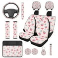 thumbnail image 1 of Yuyamidu Blue Pink Strawberry Car Seat Cover Set of 14 Floral Steering Wheel Cover Seatbelt Shoulder Pad Coaster Headrest Covers Armrest Cover Cushion Keychain, Pink, 1 of 7