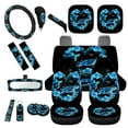 thumbnail image 1 of Yuyamidu Blue Sea Turtle Auto Seat Cover Full Set of 16 Hibiscus Car Sunshade Handbrake Sets Steering Wheel Cover Seatbelt Strap Pad Cup Holders Rearview Mirror Cover Keychain Universal Fit, 1 of 7