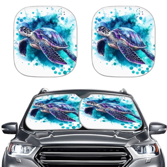 Yuyamidu Blue Sea Turtle Automotive Windshield Sunshades 2PCS Foldable Car Sun Shade for Windshield Anti-Dirty Car Windshield Cover Accessories for Sedans SUV Truck