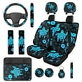 thumbnail image 1 of Yuyamidu Blue Sea Turtle Car Seat Cover Full Set of 14 Hibiscus Steering Wheel Cover Seat Belt Pad Cover Headrest Covers Cup Mat Auto Center Console Cushion Pad Keychain, 1 of 7