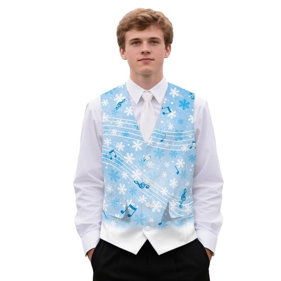 Yuyamidu Blue Snowflake Men's Suit Vest Waistcoat Music Note Casual Slim Fit Suit Vest Business Christmas Formal Dress Waistcoat Vests for Suit or Tuxedo, Size 4XL