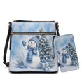 thumbnail image 1 of Yuyamidu Blue Snowman PU Leather Crossbody Bag for Women with Wallet 2‑Piece Shoulder Bag Daily Purse Set Adjustable Strap, Multiple Zipper Pockets, for Christmas Gifting, Daily Casual Outings, 1 of 8