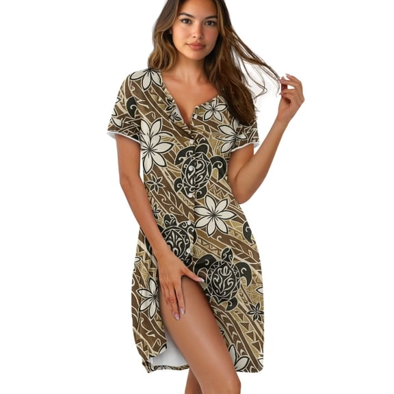 Yuyamidu Bohemia Turtles Nightgowns for Women Soft Button Down Night Gowns Vintage Casual House Dress Summer Nightdress