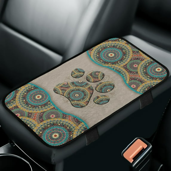 Yuyamidu Boho Center Console Covers for Car Sedan Van Dog Paw Car Center Console Cushion Pad Anti-Scratch Auto Armrest Cover Flannel Car Comfort Accessories