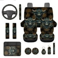 thumbnail image 1 of Yuyamidu Boho Dahlia Car Seat Cover Set Highland Cow Steering Wheel Cover Seat Belt Strap Auto Armrest Cover Cup Holder Lip Gloss Bag Keychain, 13 PCS Set, 1 of 6
