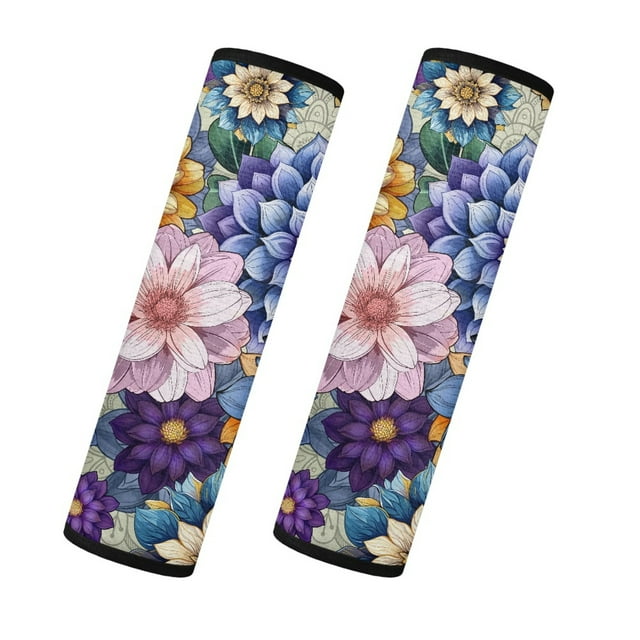 Yuyamidu Boho Flower Blossom Car Seat Belt Pad 2 Pack Comfort Seat Belt Cover for Most Cars Sedans SUVs Fluffy Car Accessories Winter Auto Seat Belt Shoulder Strap Covers