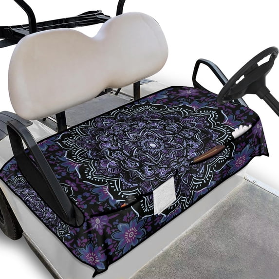 Yuyamidu Boho Flower Blossom Golf Cart Seat Cover for 2 Seats Purple Golf Cart Seat Blanket with Front Pockets Universal Golf Cart Accessory