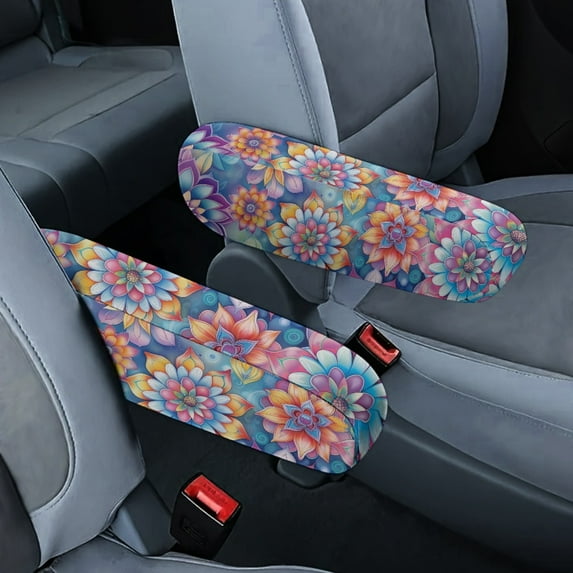 Yuyamidu Boho Mandala Flower Car Front Seat Armrest Covers Fashion Car Seat Armrest Decorative Accessories Anti-Scratch Auto Armrest Protector Covers for Most Vehicles