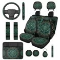 thumbnail image 1 of Yuyamidu Boho Mandala Flower Car Seat Covers Full Set 14 Pcs Steering Wheel Cover Car Headrest Covers Green Auto Seat Belt Pad Car Armrest Cover Key Ring Coasters Auto Accessories, 1 of 7