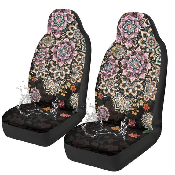 Yuyamidu Boho Mandala Flower Car Seat Covers Waterproof Auto Seat Cover Fashion Custom Auto Interior Accessories 2 Pcs Set, Easy to Install