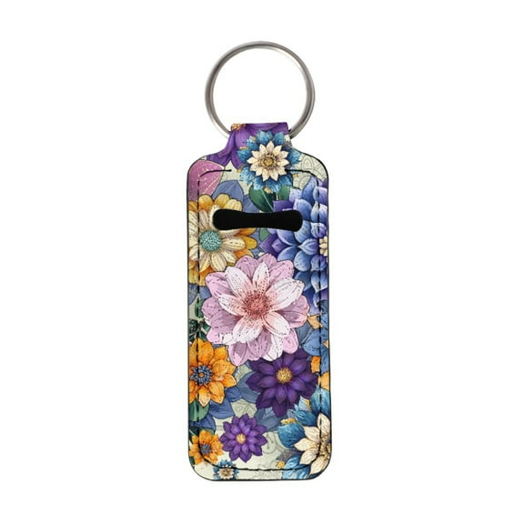 Yuyamidu Boho Mandala Flower Chapstick Holder Keychain Fashion Women's Car Keychain Multifunctional Lip Balm Gloss Holder Portable Sleeve Lipstick Pouch