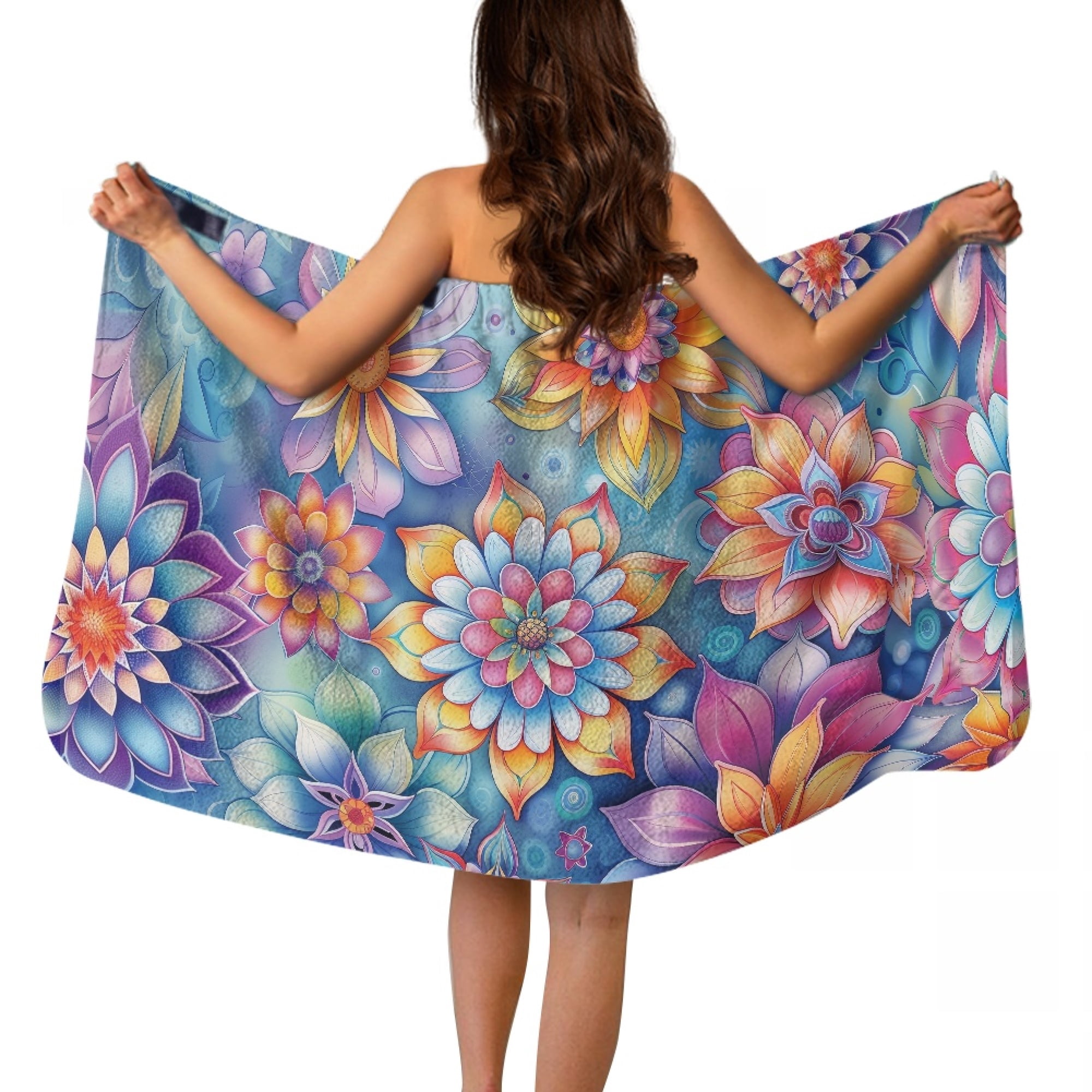 Yuyamidu Boho Mandala Flower Wrap Towel for Women Reusable Bath Wrap with Pocket Portable Bath Towels for Travel Hotel Bath Sheets Bathroom Shower Towel Wrap Size XL