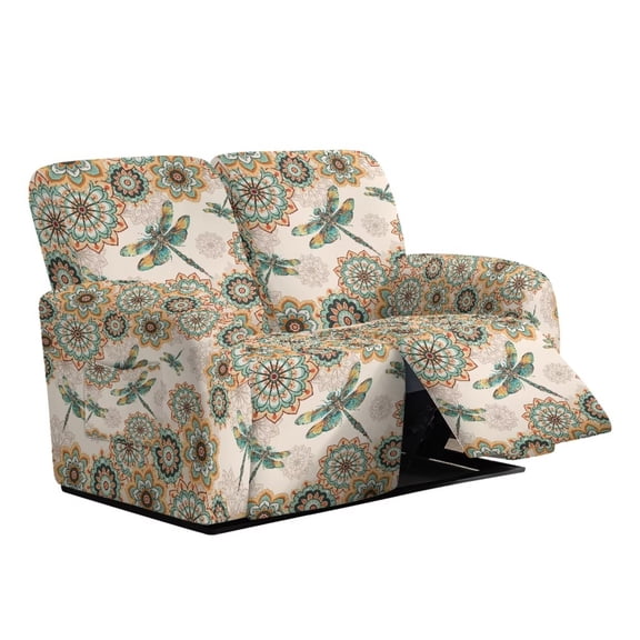 Yuyamidu Boho Mandala Loveseat Recliner Covers 2 Seater Dragonfly Recliner Loveseat Slipcover with Elastic Edge Easy to Install Furniture Protector