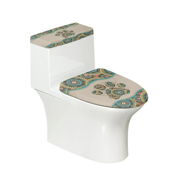Yuyamidu Boho Toilet Dust Cover Set Dog Paw Toilet Seat Lid Protector 2pcs Elongated Toilet Lid Cover Reusable Toilet Tank Dust Cover Gifts, Toilet Lid Cover & Tank Covers