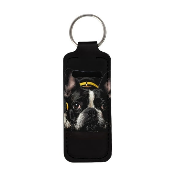 Yuyamidu Boston Terrier Chapstick Holder Keychain with Ring Portable Pouch Lipstick Protective Cases for Women Girls Travel Accessories Lightweight Chapsticks Holder, Black