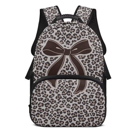 Yuyamidu Bow Backpack for Teens 14-16, Leopard Print Kids Bookbag for Girls Portable Middle School Shoulder Bag with Compartments