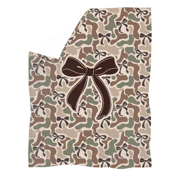 Yuyamidu Bow Camo Throw Blanket, Lightweight Warm Blankets, Home Decor and Gifts, Soft Cozy Blanket for Women Girls Kids, for Bed Couch Travel Office