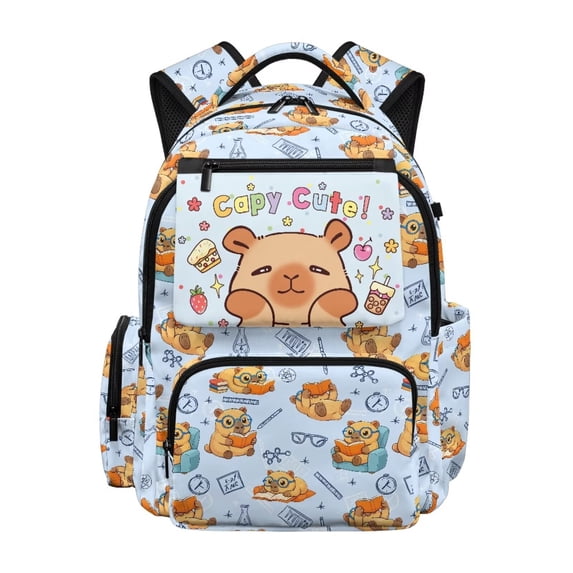 Yuyamidu Boys Girls Cute Capybara School Backpack Water-Resistant Polyester 17 Inch Large Multi-Pocket Capacity Bookbag Casual Daypack for Travel Hiking