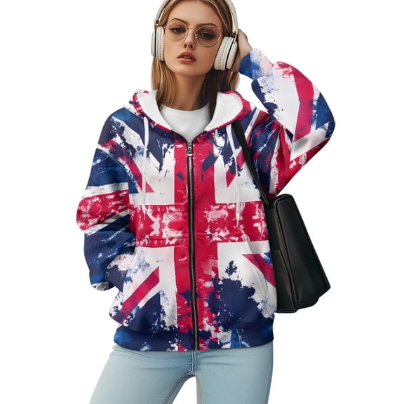 Yuyamidu British Flag Womens Zip Up Hoodies 2025 Oversized Hoodie for Women Trendy Hooded Sweatshirts Fall Winter Zipper Y2k Jacket