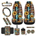 thumbnail image 1 of Yuyamidu Brown Aztec Auto Front Seats Cover Set of 12 Sunflower Steering Wheel Cover Seatbelt Pads Center Console Cover Trash Bin Sunglass Holder Rearview Mirror Cover Cup Holder Keychain Car Decor, 1 of 7