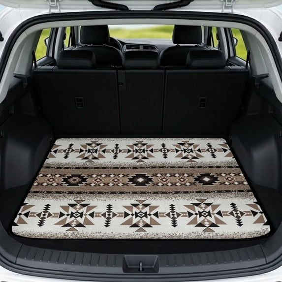 Yuyamidu Brown Aztec Tribal Car Trunk Liner, 29×39 Inch Universal Fit Non-Slip Rear Cargo Mat for Sedan SUV Hatchback Truck, Machine Washable All Weather Vehicle Interior Decor