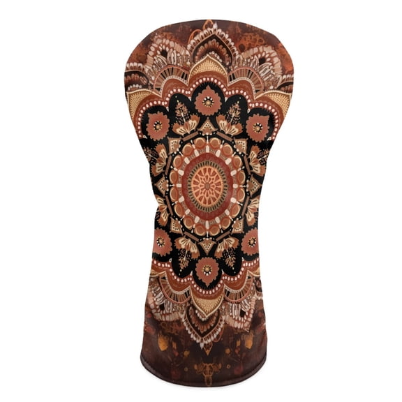 Yuyamidu Brown Boho Flower Blossom Golf Club Head Covers Driver Fairway Wood Hybrid Golf Head Cover PU Leather Golf Headcovers
