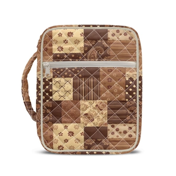 Yuyamidu Brown Bow Quilted Bible Cover Brown Flowers Bible Cover Case for Women Bible Carrying Case with Handle Protable Bible Study Supplies Christian Gifts for Women
