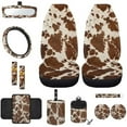 thumbnail image 1 of Yuyamidu Brown Cow Print Car Front Seat Covers Set of 12 Cute Steering Wheel Cover Seat Belt Pads Armrest Prorector Trash Bin Sunglass Pocket Rear View Mirror Cover Coasters Wrist Key Chain, 1 of 7
